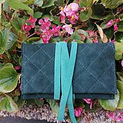 Сумки и аксессуары handmade. Livemaster - original item Tobacco pouch made of suede quilted lace-up Emerald. Handmade.