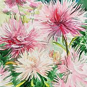 Картины и панно handmade. Livemaster - original item Pictures: Asters, watercolor sketch, delicate painting in pink in the interior. Handmade.