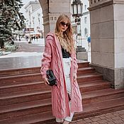 Одежда handmade. Livemaster - original item coat: Knitted coat of delicate pink color with a hood. Handmade.