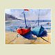 Order Watercolor Seascape with boats (turquoise orange sand). Pastelena. Livemaster. . Pictures Фото №3