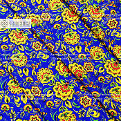 Материалы для творчества handmade. Livemaster - original item Cloths:Khokhloma gabardine fabric on blue. Handmade.