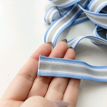 Материалы для творчества ручной работы. Ярмарка Мастеров - ручная работа Тесьма трикотажная, цвет полосы голубой- белый-серый, ширина 2 см. Handmade.