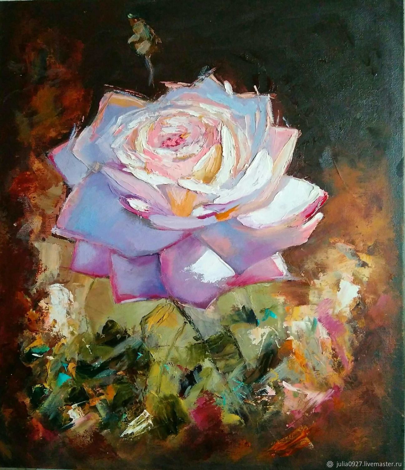 Picture of a rose on a dark background oil with a palette knife, Pictures, Ekaterinburg,  Фото №1