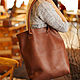 Кожаная женская сумка шоппер коричневая сумка-мешок, Сумка-мешок, Москва,  Фото №1