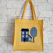 Сумки и аксессуары handmade. Livemaster - original item Yellow Bag-shopper "Denim Houses". Handmade.