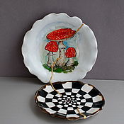 Посуда handmade. Livemaster - original item Plates: Kintsugi Chess and Fly Agarics. Handmade.