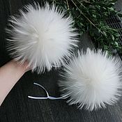 Fur pompom made of Finnish raccoon color blue