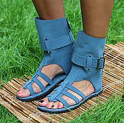Обувь ручной работы handmade. Livemaster - original item Greek High Sandals suede Blue Unisex. Handmade.