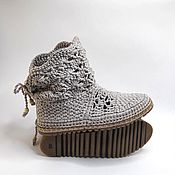Обувь ручной работы handmade. Livemaster - original item Lace-up ankle boots, gray linen-cotton. Handmade.