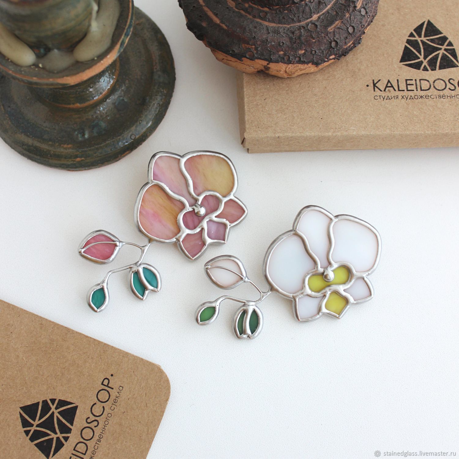 Stained glass brooch "Orchid". Glass ornaments заказать на Ярмарке