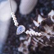 Украшения handmade. Livemaster - original item Silver choker necklace with natural moonstone and pearls. Handmade.