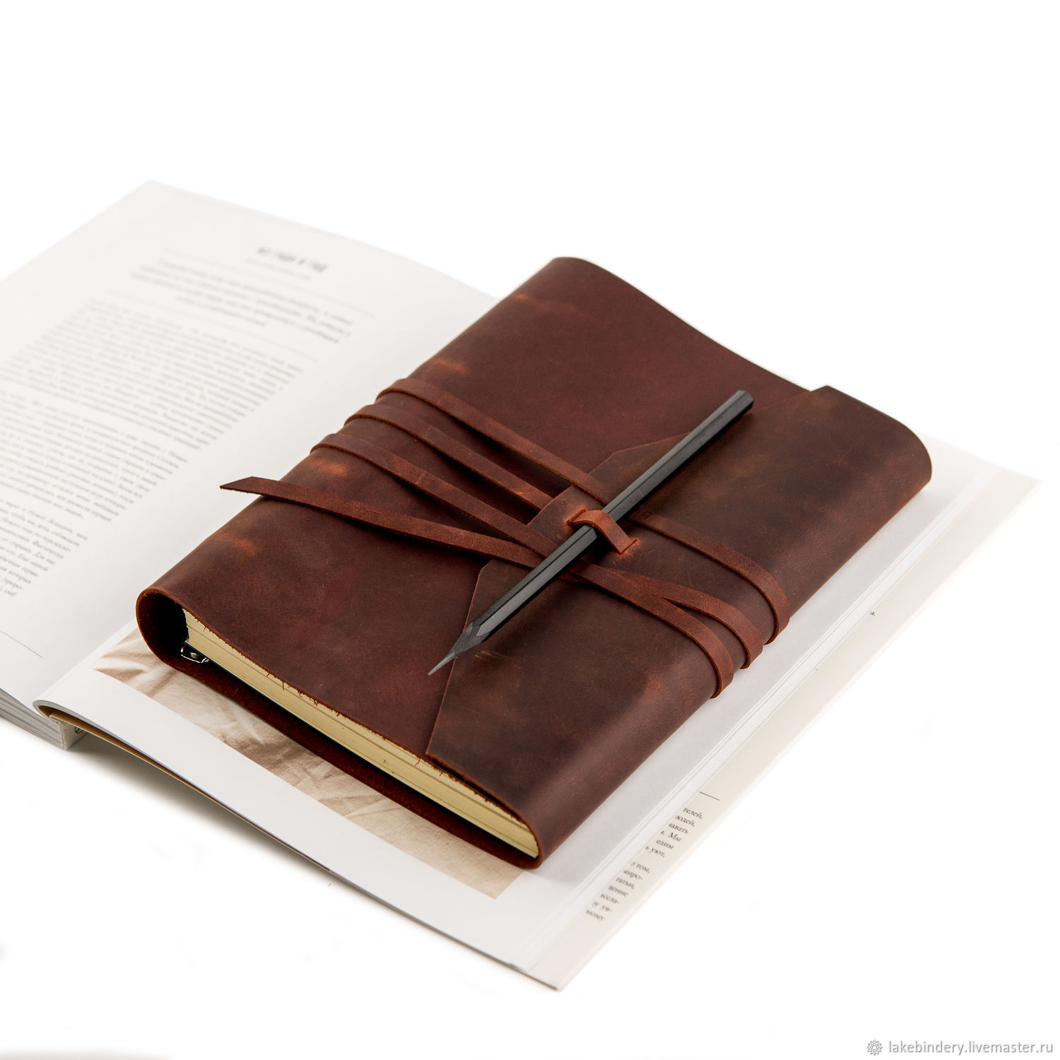 Leather notebook with strap winding genuine leather Crazy Horse, Notebooks, Moscow,  Фото №1