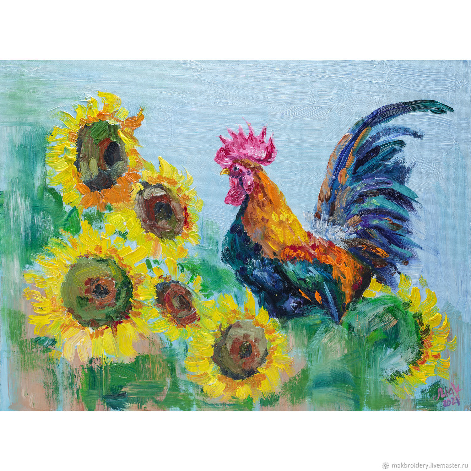 Картина петух с подсолнухами. Картина деревнялетн в интернет-магазине ...