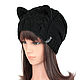 Hat-stocking with Cat ears knitted female with braids, Caps, Orenburg,  Фото №1