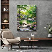 Картины и панно handmade. Livemaster - original item Oil painting on canvas Mountain river.Painting in the house.. Handmade.