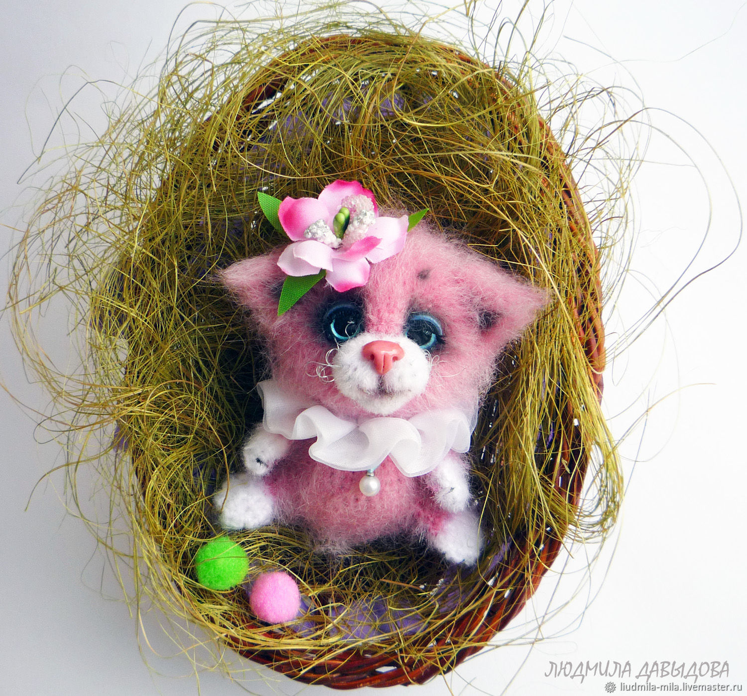 Кошка розовая котенок Котявка, вязаные коты, мягкая игрушка в подарок ...