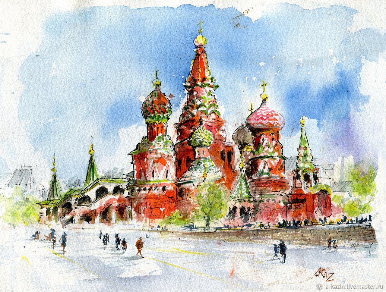 Покровский собор Москва акварель