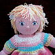 Вязаная кукла блондинка в розово-голубом платье. Мягкие игрушки. Салмина Ольга текстильные куклы. Интернет-магазин Ярмарка Мастеров.  Фото №2