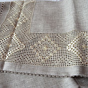 Для дома и интерьера handmade. Livemaster - original item Large tablecloth gray linen ivory embroidery. Handmade.