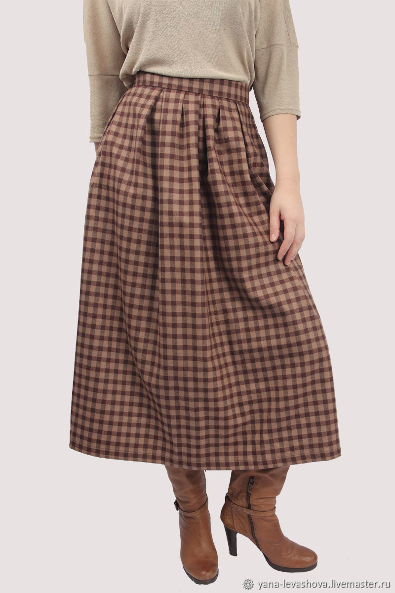 Plaid MIDI skirt wool beige brown, Skirts, Moscow,  Фото №1