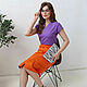 Orange satin cotton skirt, orange A-line skirt with a slit. Skirts. mozaika-rus. Online shopping on My Livemaster.  Фото №2