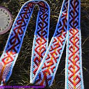 Русский стиль handmade. Livemaster - original item The Fire Dance belt is white-burgundy-red with a blue border. Handmade.