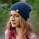 Beanie hat made of hemp, blue #102. Caps. Hemp bags and yarn | Alyona Larina (hempforlife). Online shopping on My Livemaster.  Фото №2