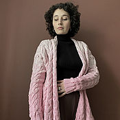 Women's Pink Knitted Cardigan, Cotton Knitted Gradient Jacket