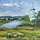 Landscape Summer in the village Painting Church by the river, Pictures, Ekaterinburg,  Фото №1