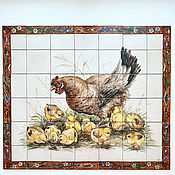 Для дома и интерьера ручной работы. Ярмарка Мастеров - ручная работа Kitchen Apron Tiles and Tiles: Hen with chickens. Handmade.