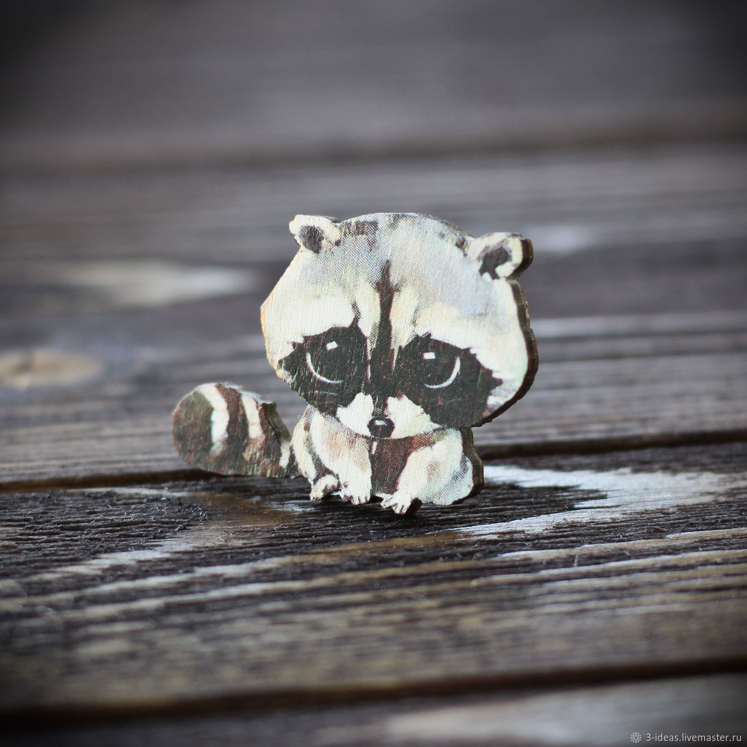 Wooden icon Cute Raccoon, Badge, Volzhsky,  Фото №1