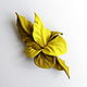 Leather brooch flower 'Lemon' yellow lemon gray mustard, Brooches, Moscow,  Фото №1