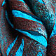 Бирюзово-шоколадный шёлковый шарф с геометрическим узором из шерсти. Шарфы. Ковылина Анна. Ярмарка Мастеров.  Фото №4