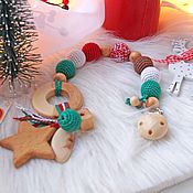 Куклы и игрушки handmade. Livemaster - original item Teething toy, wooden rattle, teething toy Christmas - Asterisk. Handmade.