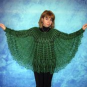 Зелёный пуховый палантин,Вязаный шарф из козьего пуха,Паутинка №359