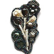Brooch made of leather and bead Flower Sakura