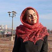 Knitted asymmetrical shawl from angora