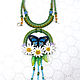 Necklace: Butterfly. Green macrame necklace with embroidery. Pendant. Irina Skripka. Интернет-магазин Ярмарка Мастеров.  Фото №2