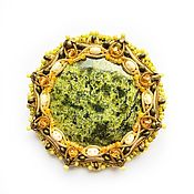 Украшения handmade. Livemaster - original item The brooch decoration is embroidered with green natural stone, Green Circle. Handmade.