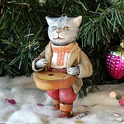 Сувениры и подарки handmade. Livemaster - original item Christmas toys made of cotton wool Cat with gusli.. Handmade.
