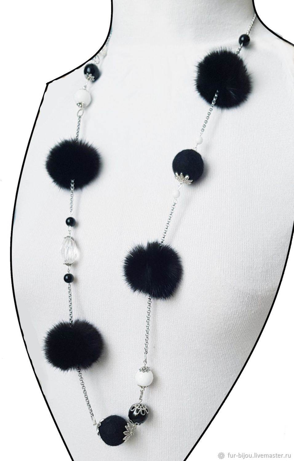 Necklace-beads made of black mink with onyx and quartz, Necklace, Moscow,  Фото №1