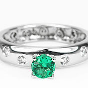 Украшения ручной работы. Ярмарка Мастеров - ручная работа 14K White Gold Emerald & Diamond Engagement Ring,Natural Emerald Engag. Handmade.