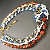 Украшения handmade. Livemaster - original item Marine Sketch Blue White Red Gold Coral Handmade Necklace. Handmade.