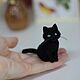 Чёрный кот. Миниатюра из шерсти. Игрушка из шерсти, Войлочная игрушка, Правдинск,  Фото №1