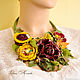 Boho necklace Autumn roses marsala and mustard flowers made of leather. Necklace. flowersstyle (flowersstyle). Online shopping on My Livemaster.  Фото №2