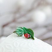 Украшения handmade. Livemaster - original item Stud Earrings leaflet with ladybug handmade. Handmade.