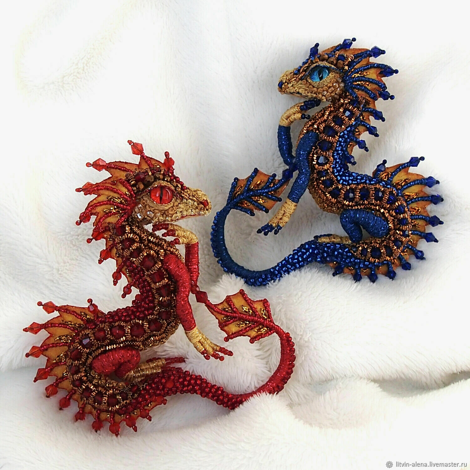'Royal couple'. blue red. Brooch dragon, Brooches, Moscow,  Фото №1