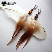 Украшения handmade. Livemaster - original item Earrings with feathers and landscape jasper, 18 cm. Handmade.