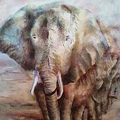 Картины и панно handmade. Livemaster - original item Painting pastel Elephants (taupe terracotta). Handmade.