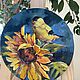 Oil painting Sunflower and Goldfinch. Round canvas. Pictures. White swan. My Livemaster. Фото №4